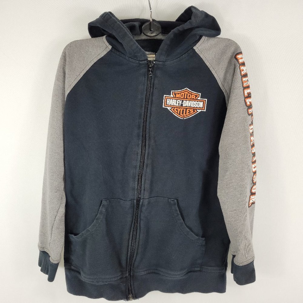 Harley Davidson Full Zip Hooded Sweatshirt Hoodie Black Youth size 8/10